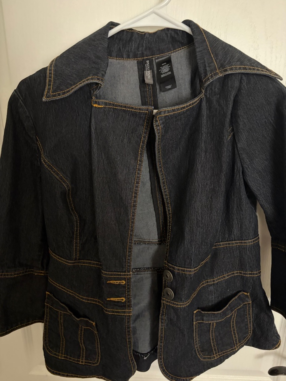 Bisou Bisou Dark Denim Jacket 3/4 with Contrast Stitching